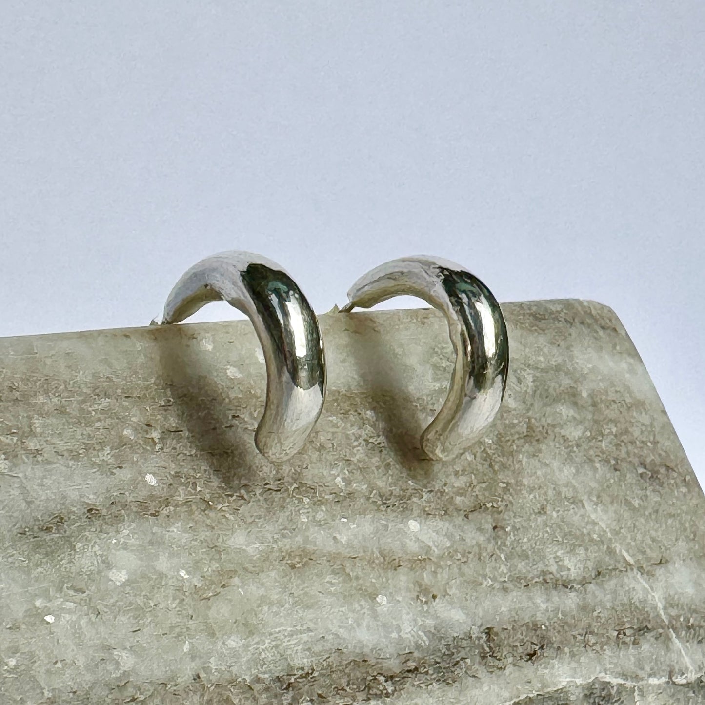 SILVER CRESCENT HOOP EARRINGS