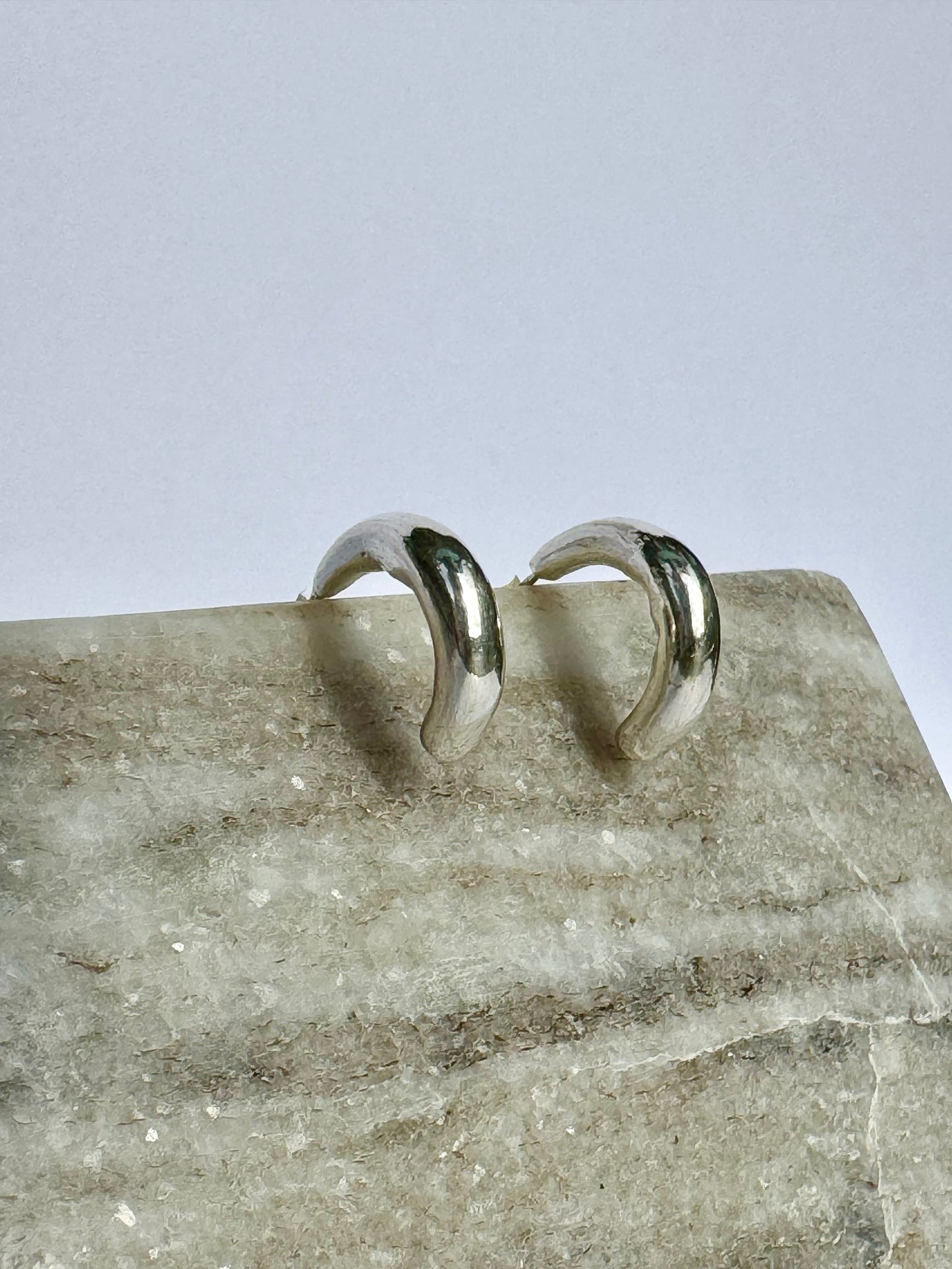 SILVER CRESCENT HOOP EARRINGS